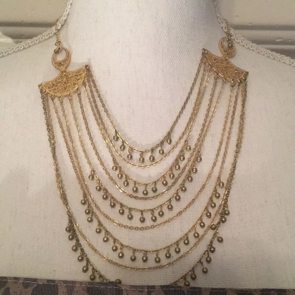 VCLM Vintage signed brass sparkly layered necklace